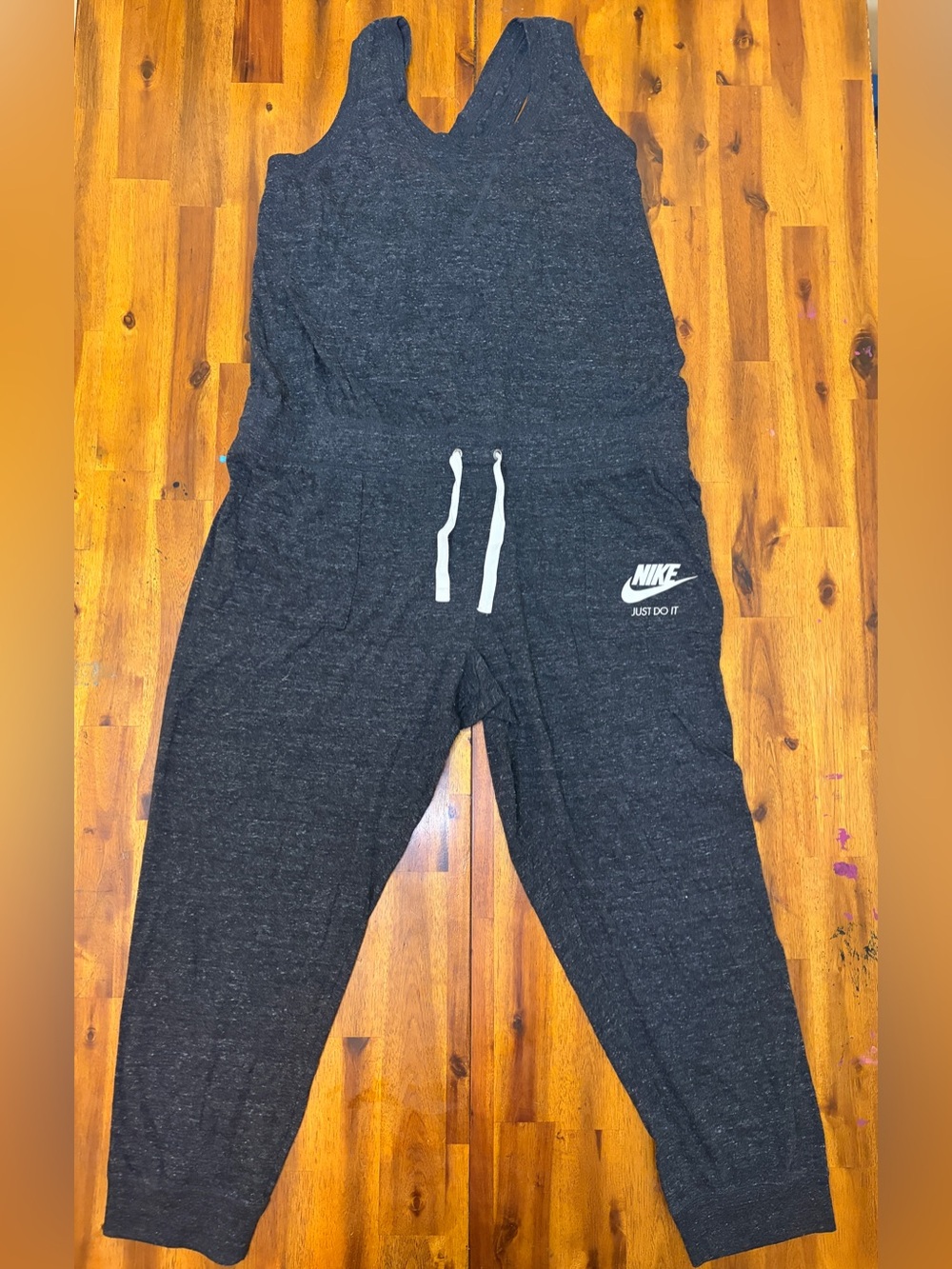 Nike Kids Charcoal Gray Sleeveless Jumpsuit with White Drawstring